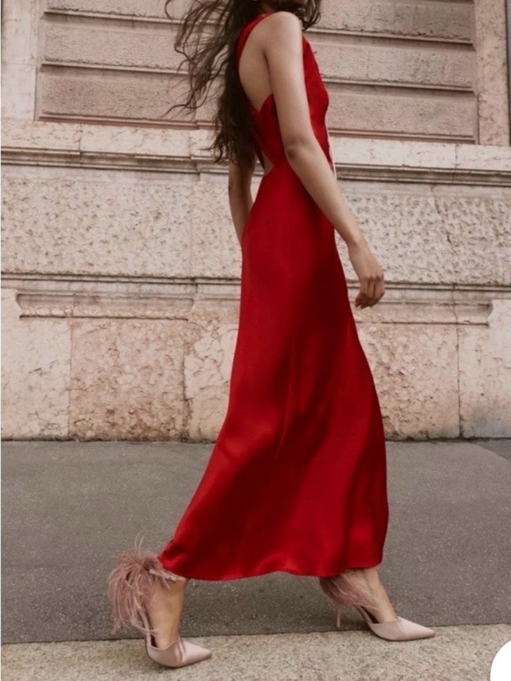 Zara Red Satin One-Shoulder Dress - Picture 2 of 8